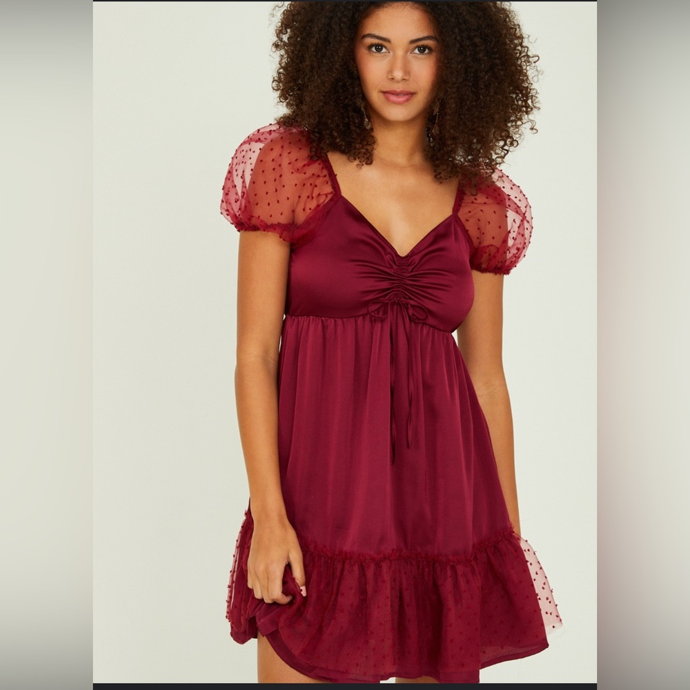 Ruched Puff Sleeve Dress